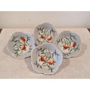 Vintage Overjoy Hong Kong Hand-Painted Porcelain Cups / Small Bowls – Set of 4